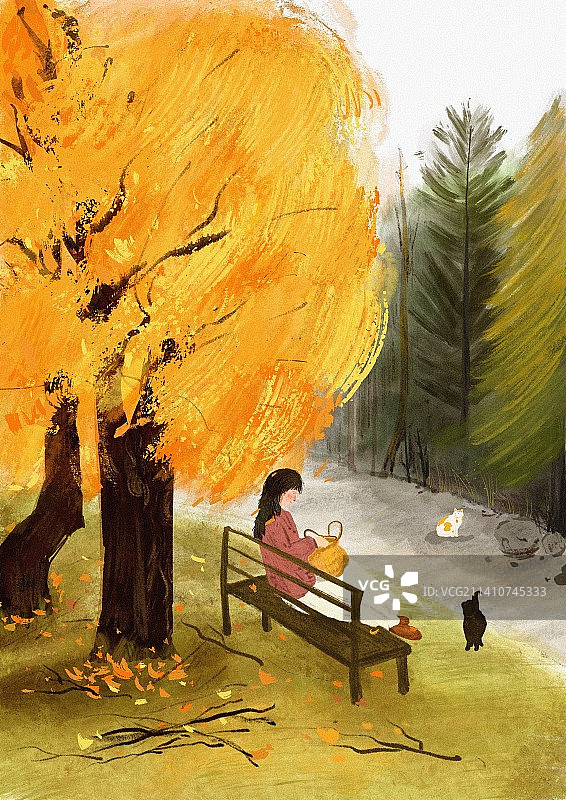 一到秋天，公园里的小猫咪就会向你走来图片素材