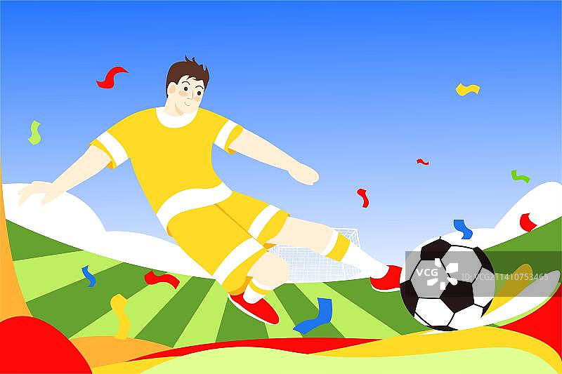 卡通节日运动会青年节世界杯男人大学生青年职工团队团建运动会竞赛激情运动训练锻炼踢足球扁平矢量插画图片素材