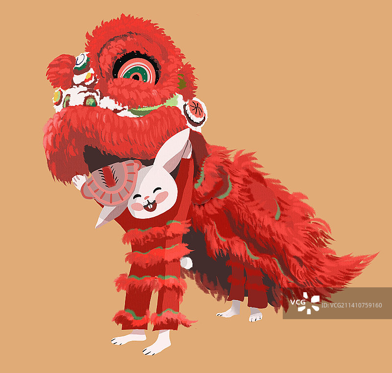 兔年年俗 兔子舞狮图片素材