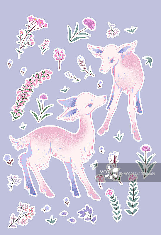 香芋色梅花鹿花朵贴纸图片素材