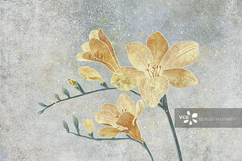 肌理岩彩风格植物系列香雪兰图片素材