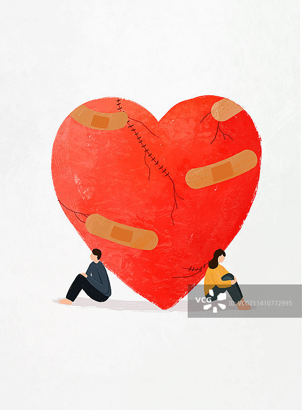 两个受伤的人和一颗心插画图片素材