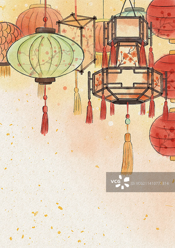 年俗正月十四试花灯插画图片素材