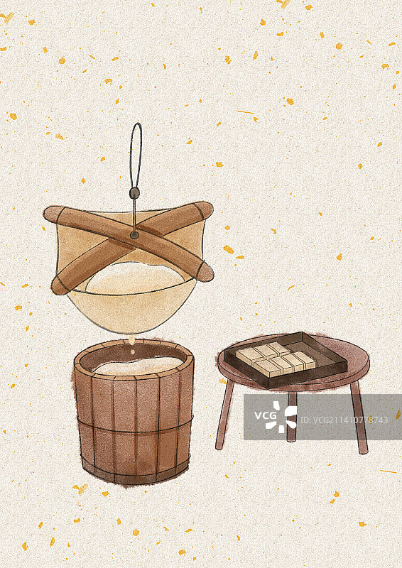 年俗腊月二十五推磨做豆腐插画图片素材