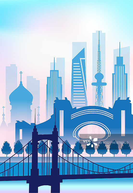 中国黑龙江哈尔滨市城市天际线渐变矢量插画图片素材