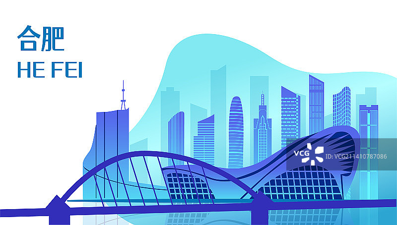 中国安徽合肥市城市天际线矢量插画网页版图片素材
