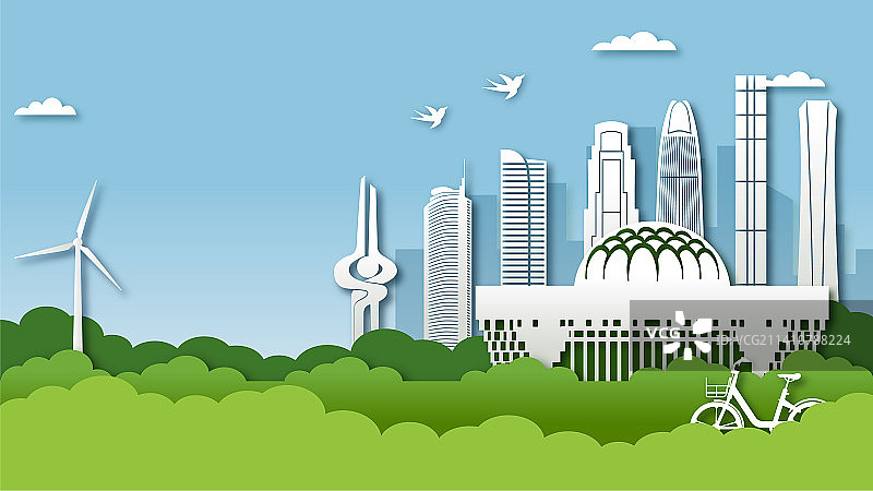 中国山东济南市城市景观剪纸风矢量插画图片素材