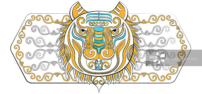 简约国潮十二生肖虎，潮流印花纹样卡通形象矢量插画图片素材