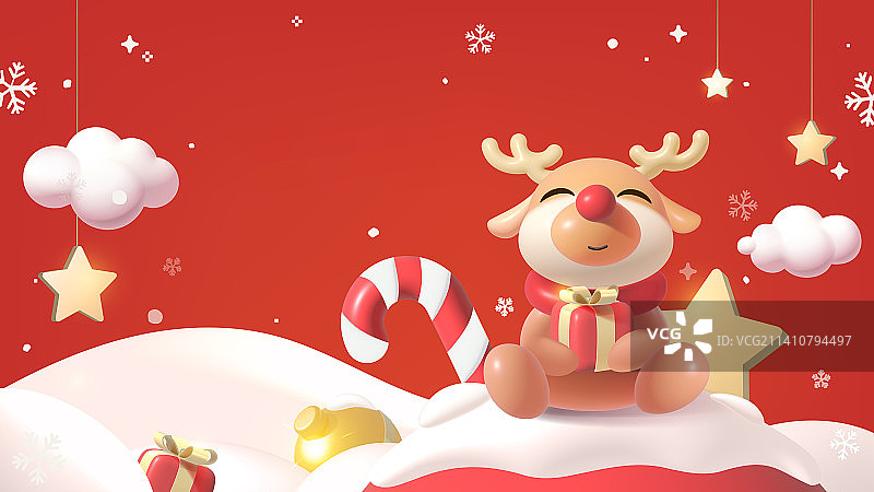圣诞背景设计可爱驯鹿抱着礼品盒图片素材