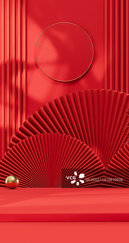 竖屏3D渲染红色促销展台场景图片素材