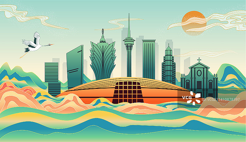 中国澳门城市国风海报插画图片素材
