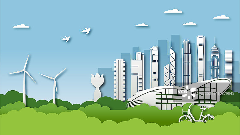 中国香港城市剪纸风矢量插画图片素材