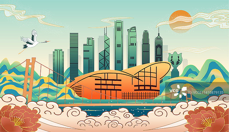 中国香港城市国风海报插画图片素材