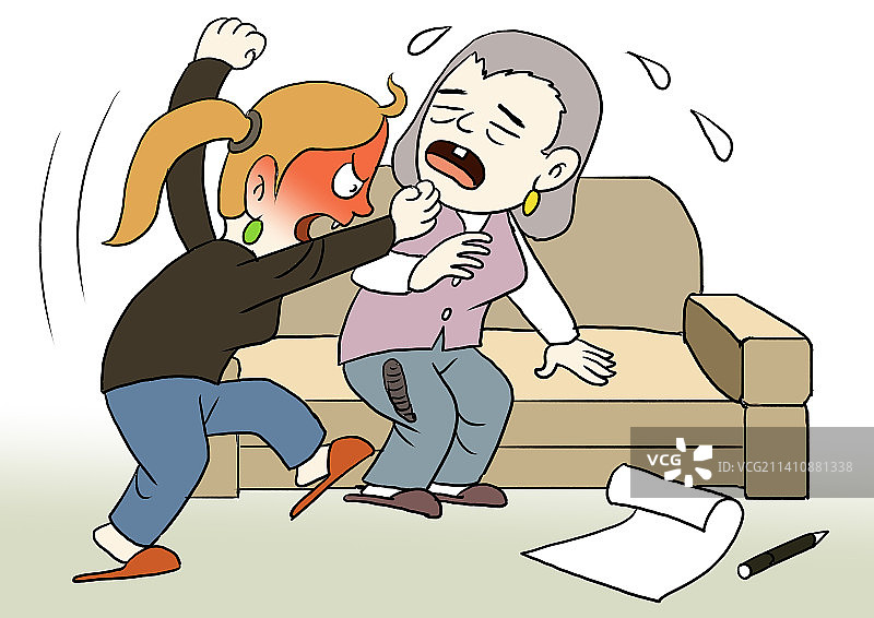 女子殴打老人【概念示意，请勿模仿】图片素材