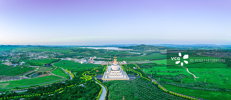 辽宁省阜新市阜新县佛寺镇傍晚风光（航拍）图片素材