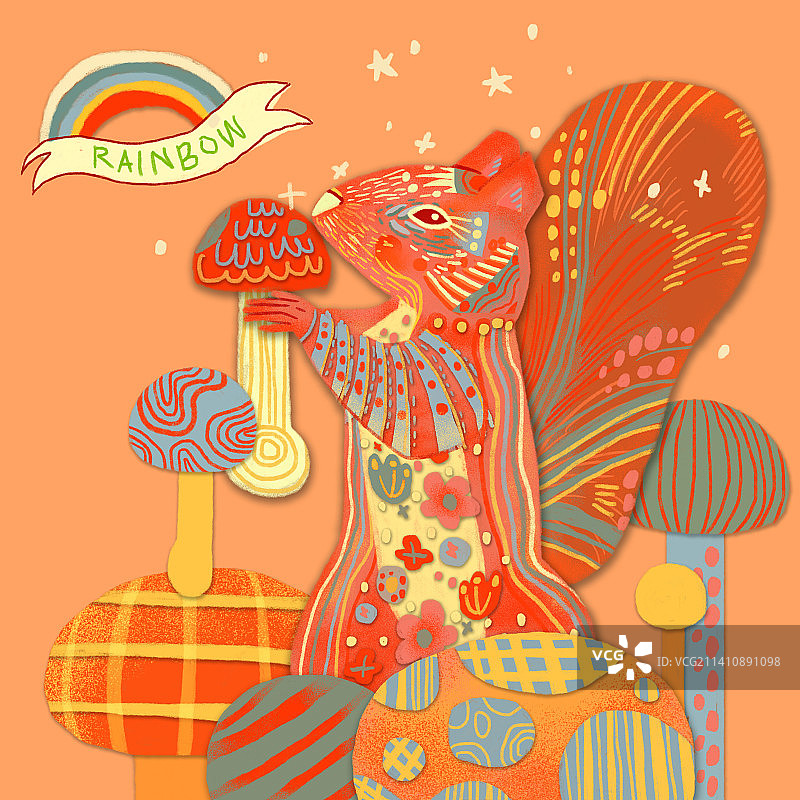 松鼠在蘑菇丛中图片素材