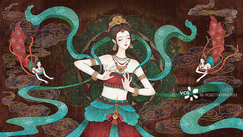 中国风国潮敦煌飞天仙女文创插画图片素材