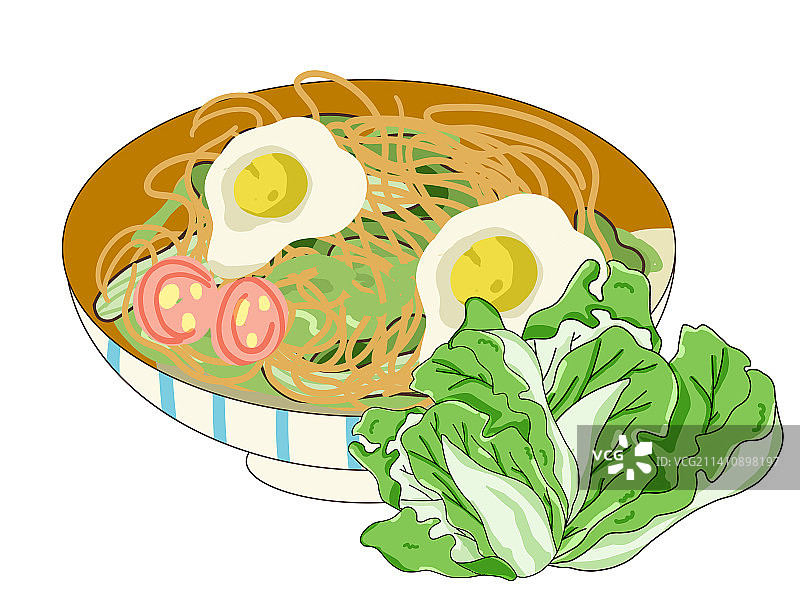 一碗美味可口的特色美食大白菜配双蛋烤肉面图片素材