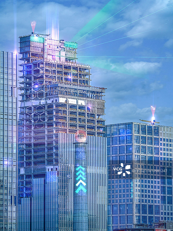 赛博朋克科幻建筑城市工业遗风跨界融合未来光怪陆离千奇百怪五颜六色变幻莫测电子Cyber诡异变异社会图片素材