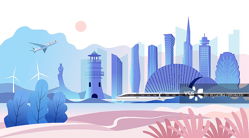 中国广东省珠海市城市旅游景观矢量插画图片素材