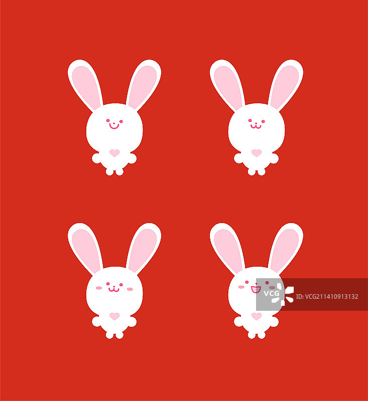 兔子新年贴纸插画设计元素，兔子兔头兔粮IP形象设计可爱卡通，兔年生肖新年春节除夕小年元旦贴纸表情包图片素材