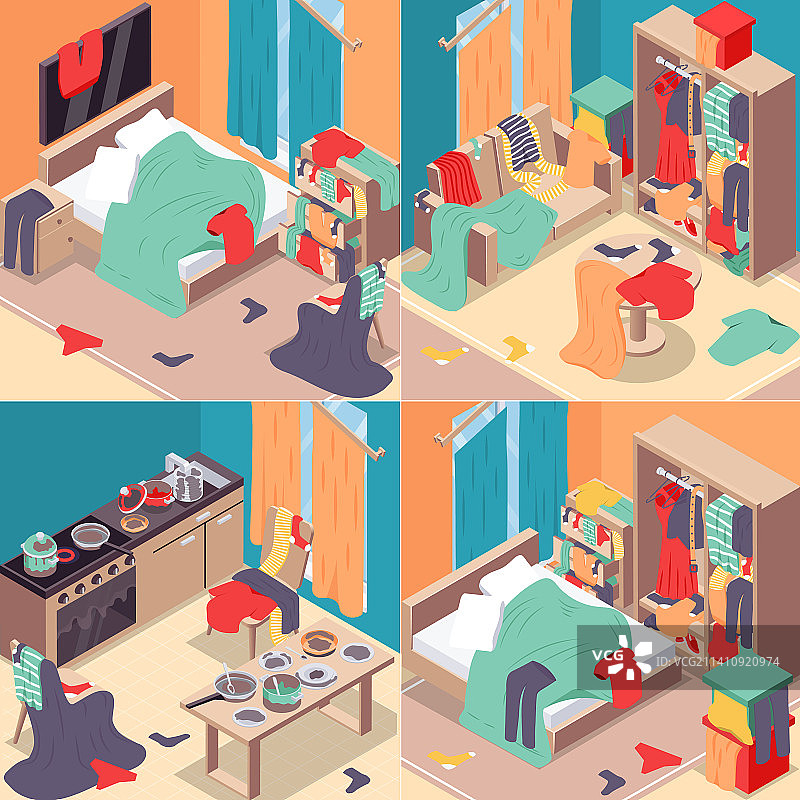 杂乱的房间概念图标集图片素材