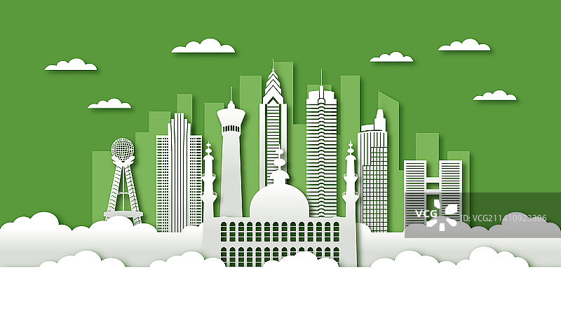 中国新疆乌鲁木齐市城市剪纸风矢量插画图片素材