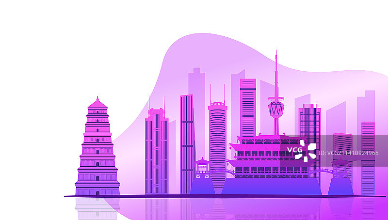 中国陕西西安市城市剪纸风矢量插画图片素材