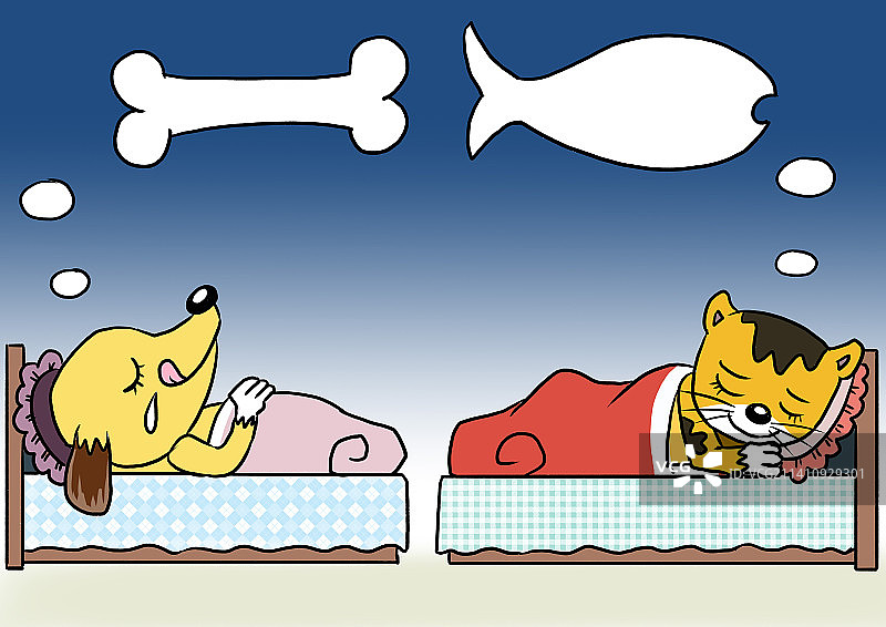 小猫小狗各有所梦图片素材