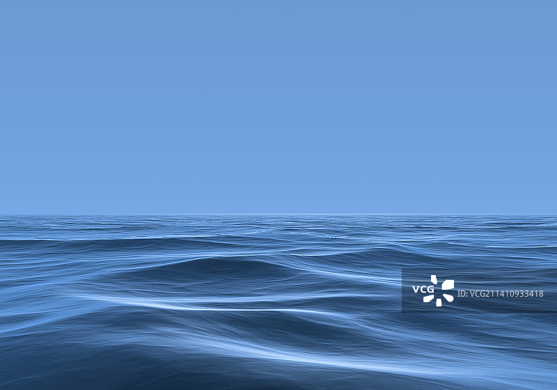 蓝色大海海平面上的发光物体，虚拟科技背景蓝色图片素材