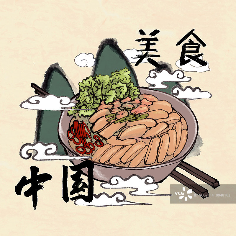 中国传统水墨画风格背景创意展板设计插画面馍图片素材