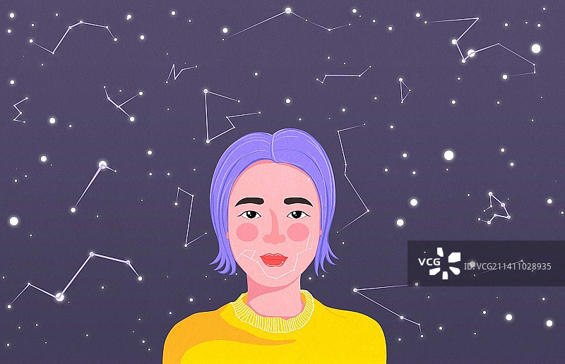 一个看着星空发呆的女孩子图片素材