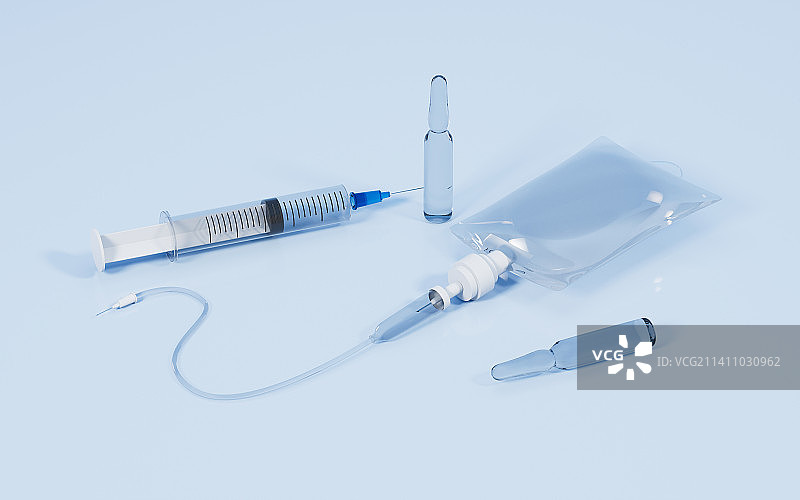 输液袋与注射器医药概念3D渲染图片素材