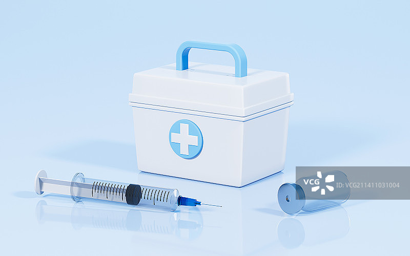 药箱和药物注射器3D渲染图片素材