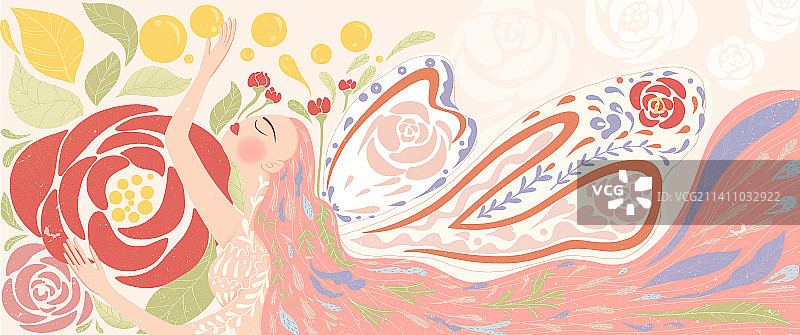 一个女神在玫瑰花海里恣意展现温柔图片素材