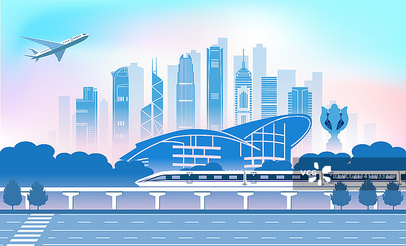 中国香港城市旅游交通商务插画图片素材