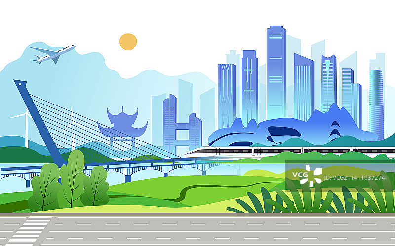 中国湖南省省会长沙城市旅游景观矢量插画图片素材