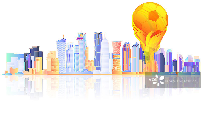 卡塔尔的多哈城市在举行世界杯足球体育比赛插画图片素材