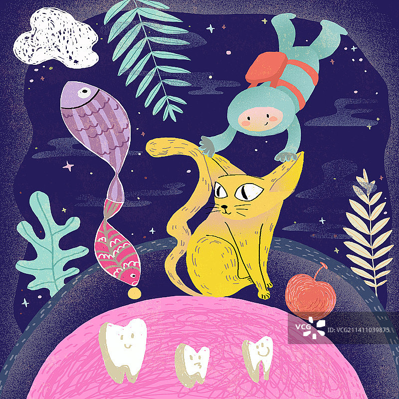 扁平风插画喵星人幻想的宇宙空间图片素材