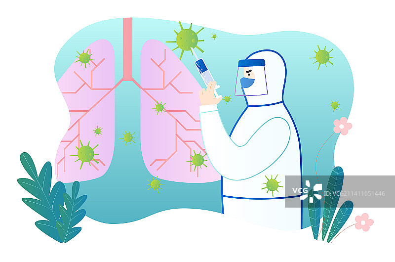 扁平风矢量插画防止肺部感染病毒图片素材