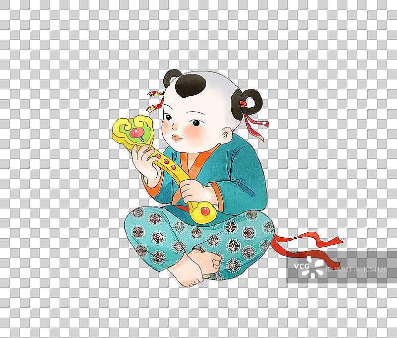 拿着如意的中国娃娃图片素材