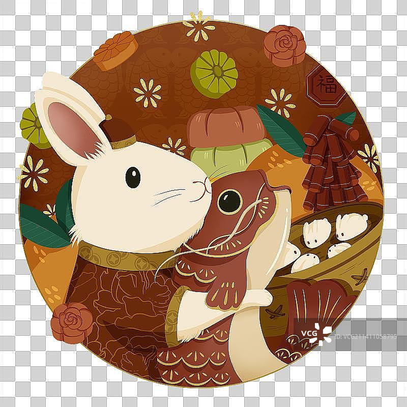 喜庆兔年春节新年锦鲤年画免抠元素图片素材