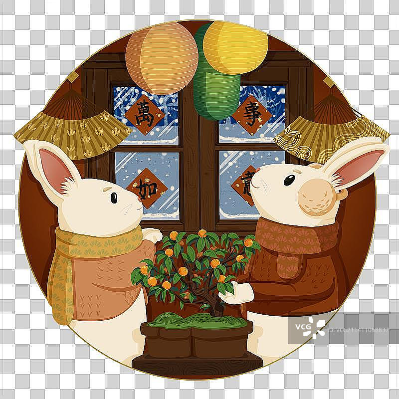 喜庆兔年春节新年窗花年画免抠元素图片素材