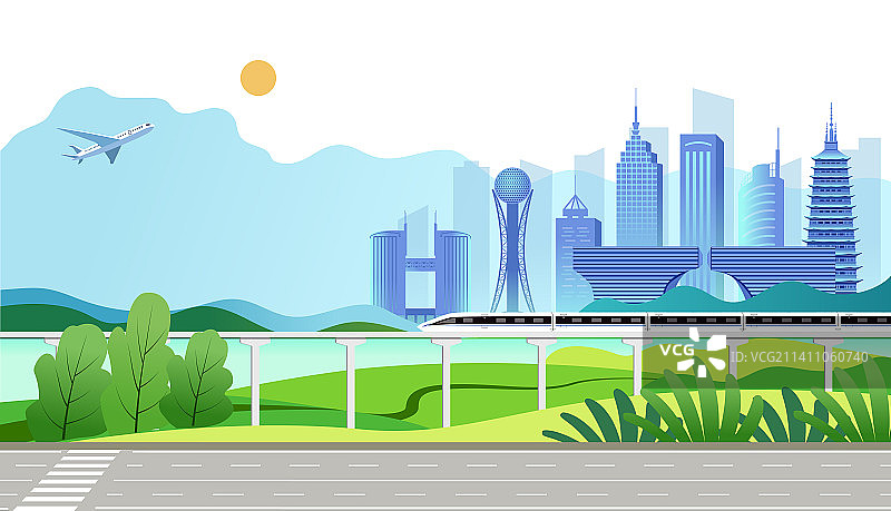 中国江苏常州市城市旅游景观手绘矢量插画图片素材