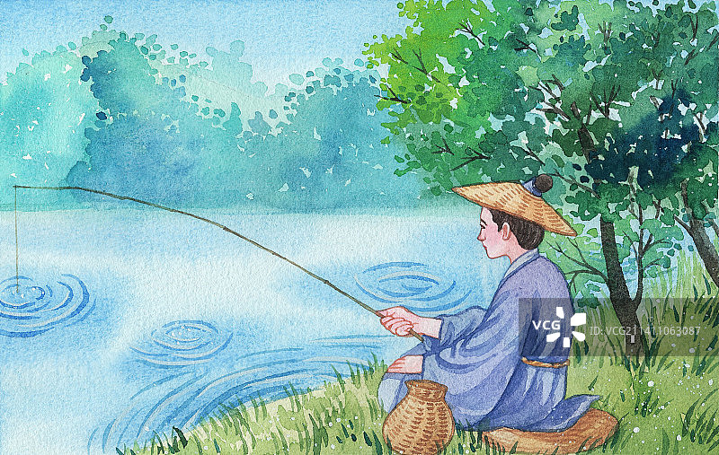 江边垂钓图片素材