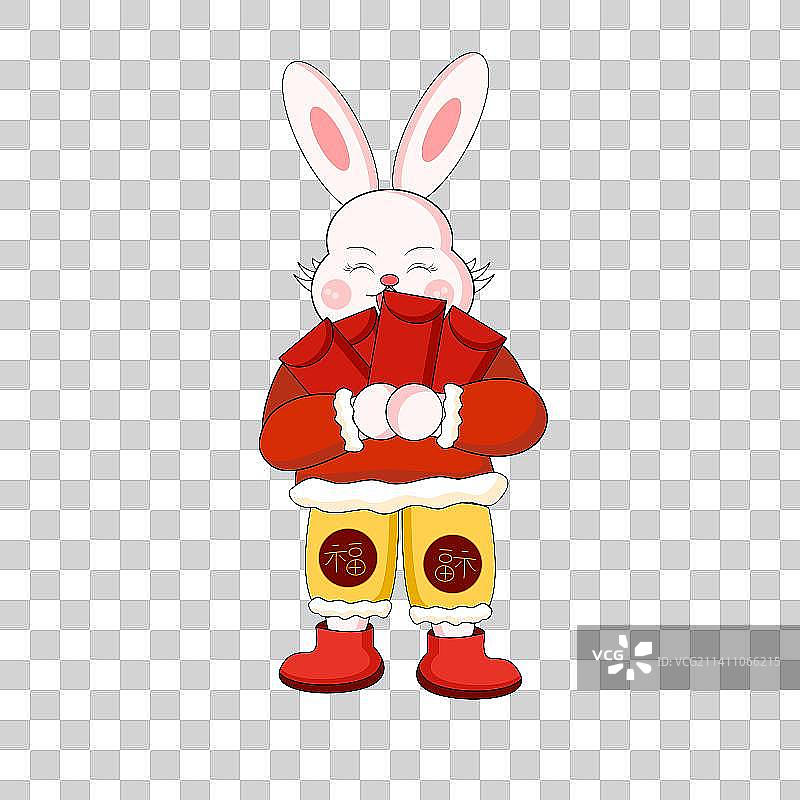 可爱兔子2023新年手拿红包矢量插画元素图片素材