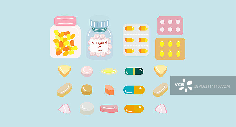 矢量扁平风医药静物插画图片素材
