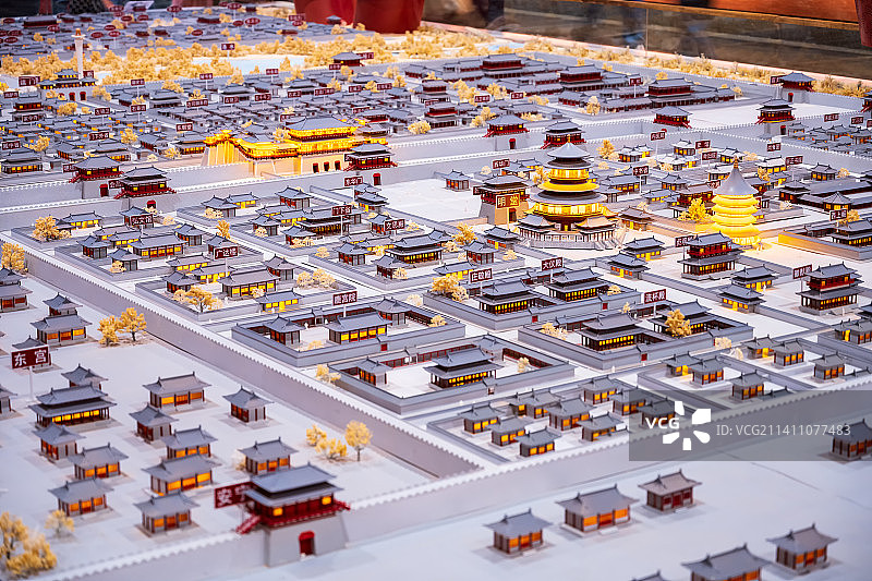 亚洲中国河南省洛阳市隋唐洛阳城国家遗址公园古代洛阳城市沙盘模型图片素材