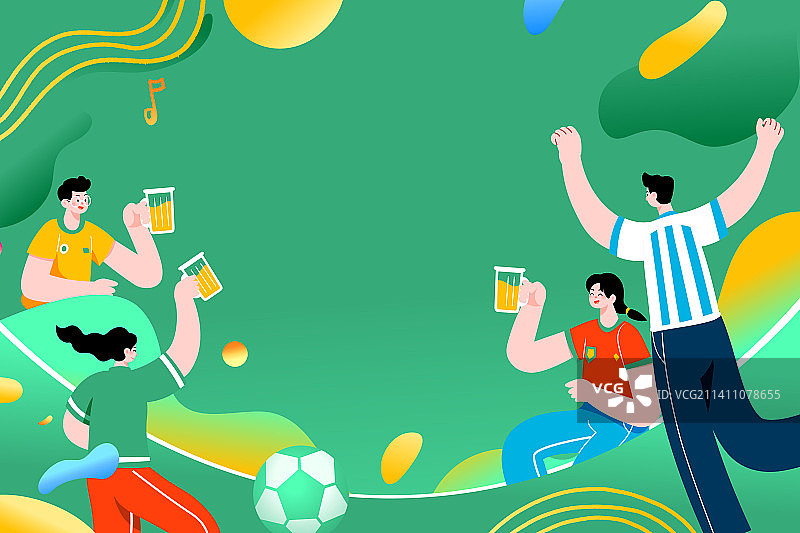 卡通足球赛世界杯卡塔尔球赛猜球冠军奖杯巴西对战比赛球迷运动竞猜庆祝邀请好友聚会电商促销渐变矢量插画图片素材