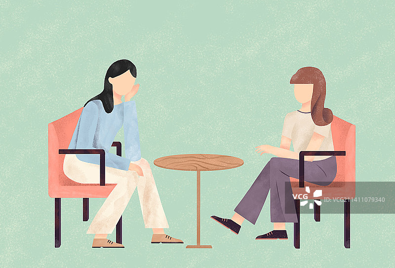 两个交谈的女人扁平风肌理图片素材